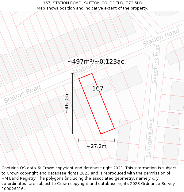 167, STATION ROAD, SUTTON COLDFIELD, B73 5LD: Plot and title map