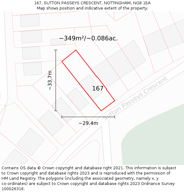 167, SUTTON PASSEYS CRESCENT, NOTTINGHAM, NG8 1EA: Plot and title map