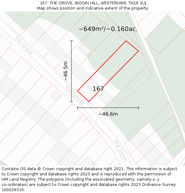 167, THE GROVE, BIGGIN HILL, WESTERHAM, TN16 3UJ: Plot and title map