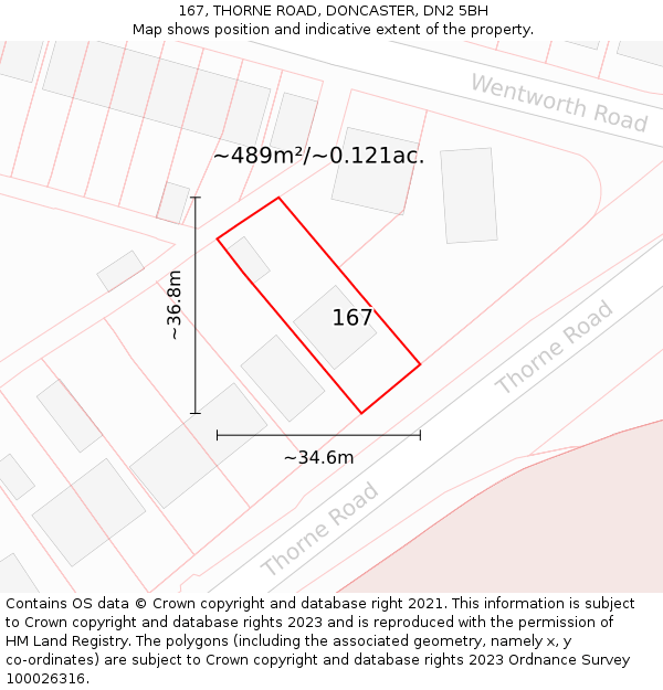 167, THORNE ROAD, DONCASTER, DN2 5BH: Plot and title map