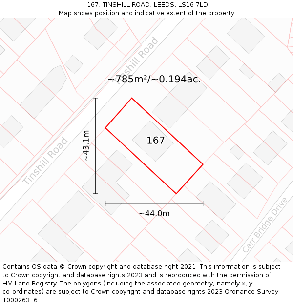 167, TINSHILL ROAD, LEEDS, LS16 7LD: Plot and title map