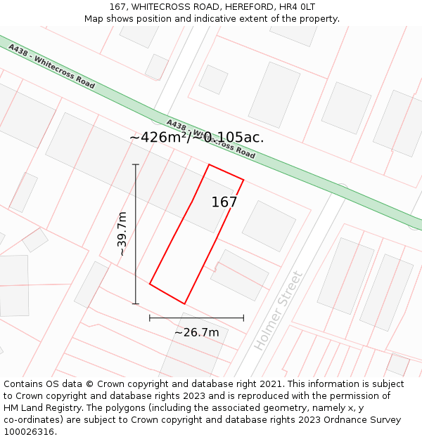 167, WHITECROSS ROAD, HEREFORD, HR4 0LT: Plot and title map