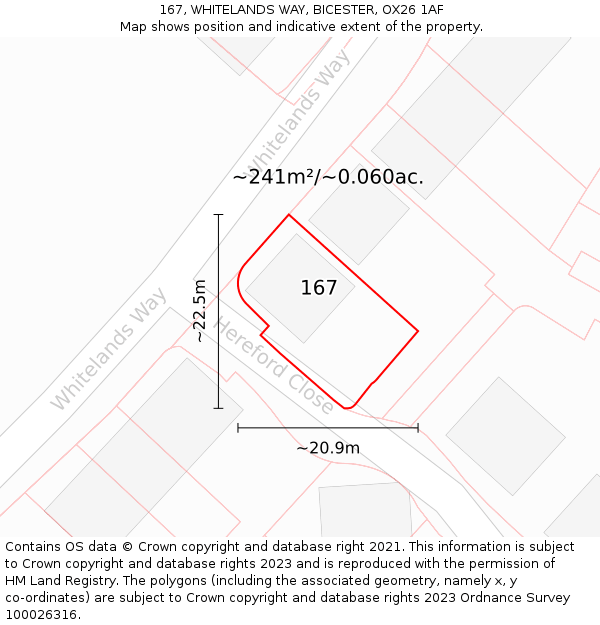 167, WHITELANDS WAY, BICESTER, OX26 1AF: Plot and title map