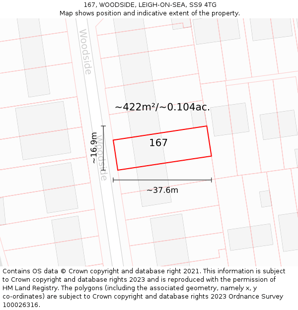 167, WOODSIDE, LEIGH-ON-SEA, SS9 4TG: Plot and title map