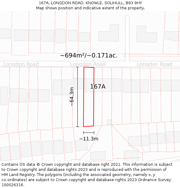 167A, LONGDON ROAD, KNOWLE, SOLIHULL, B93 9HY: Plot and title map