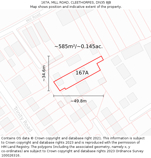 167A, MILL ROAD, CLEETHORPES, DN35 8JB: Plot and title map