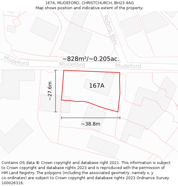 167A, MUDEFORD, CHRISTCHURCH, BH23 4AG: Plot and title map