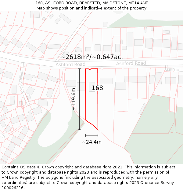 168, ASHFORD ROAD, BEARSTED, MAIDSTONE, ME14 4NB: Plot and title map