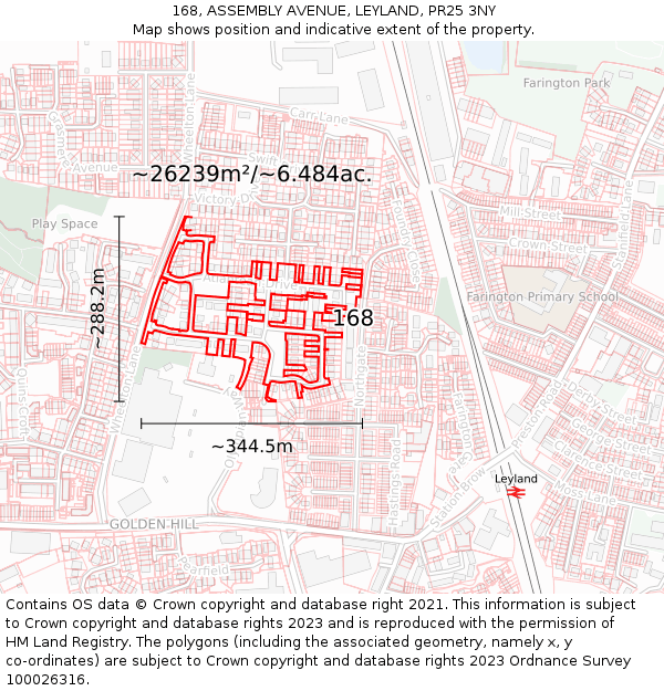 168, ASSEMBLY AVENUE, LEYLAND, PR25 3NY: Plot and title map
