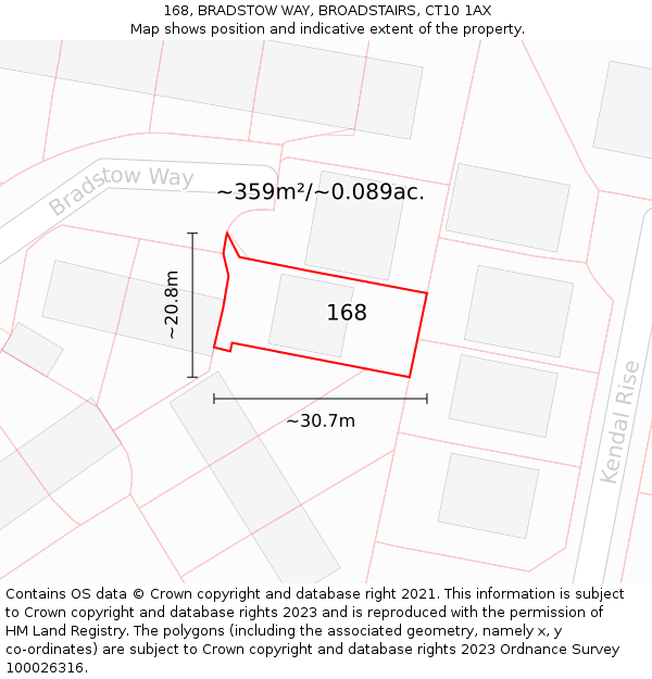 168, BRADSTOW WAY, BROADSTAIRS, CT10 1AX: Plot and title map