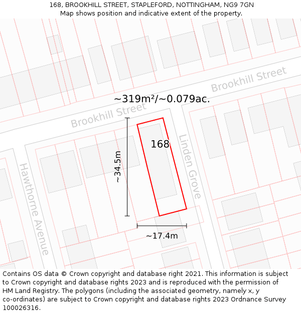 168, BROOKHILL STREET, STAPLEFORD, NOTTINGHAM, NG9 7GN: Plot and title map