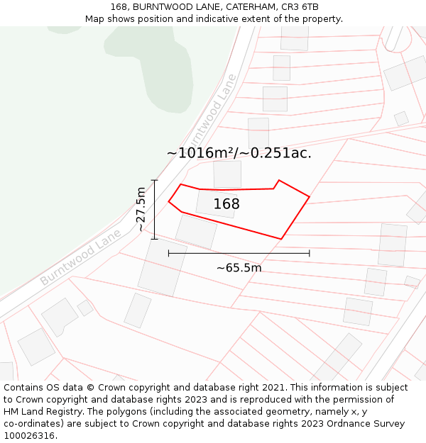 168, BURNTWOOD LANE, CATERHAM, CR3 6TB: Plot and title map