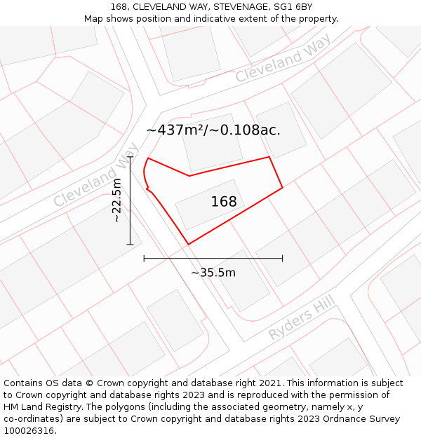 168, CLEVELAND WAY, STEVENAGE, SG1 6BY: Plot and title map