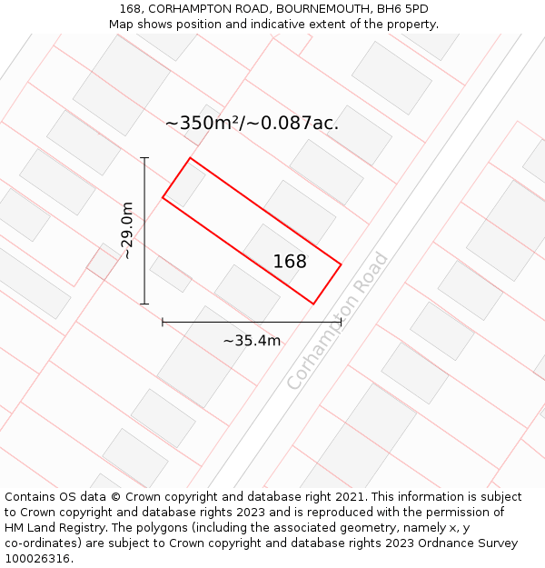 168, CORHAMPTON ROAD, BOURNEMOUTH, BH6 5PD: Plot and title map