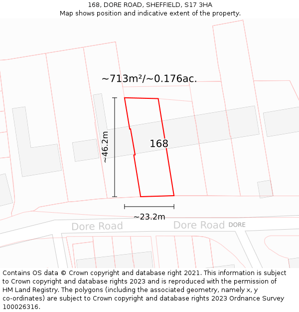 168, DORE ROAD, SHEFFIELD, S17 3HA: Plot and title map
