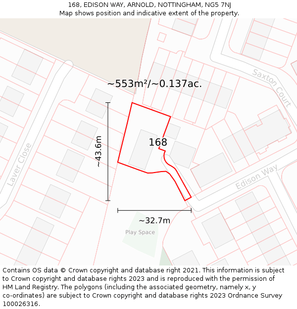 168, EDISON WAY, ARNOLD, NOTTINGHAM, NG5 7NJ: Plot and title map