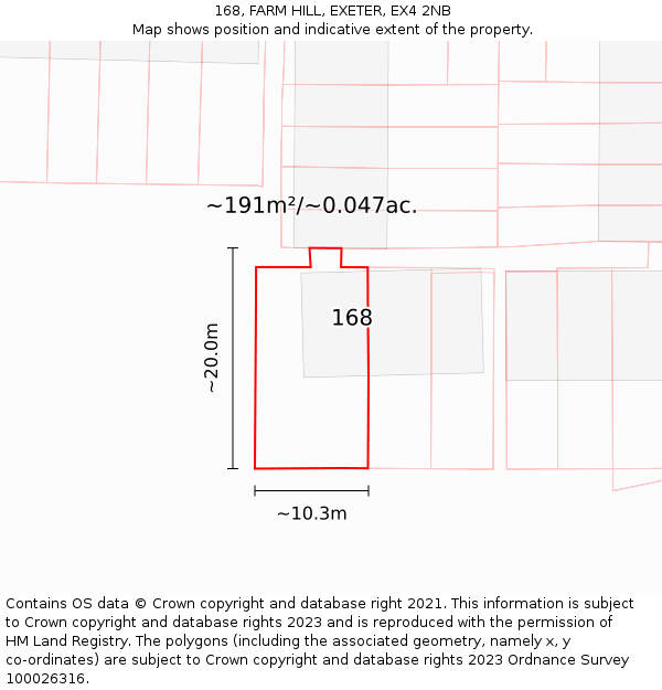 168, FARM HILL, EXETER, EX4 2NB: Plot and title map
