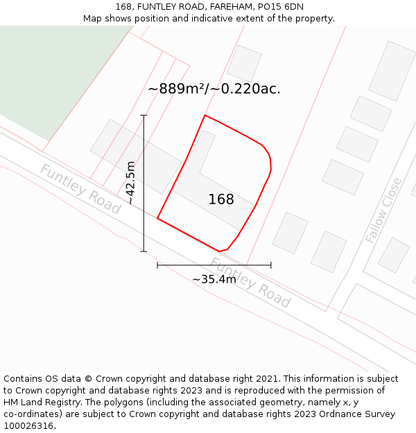 168, FUNTLEY ROAD, FAREHAM, PO15 6DN: Plot and title map