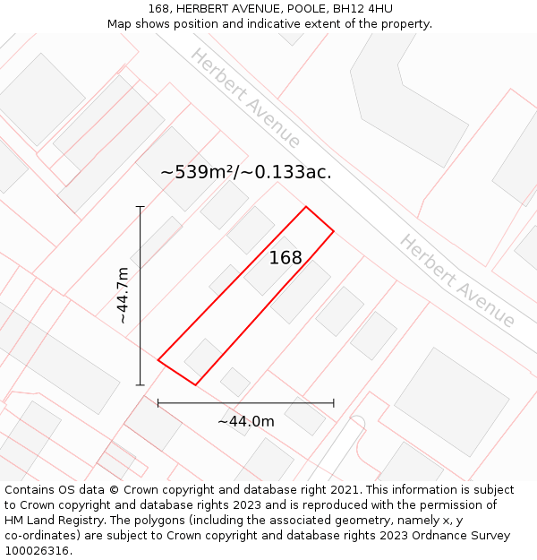 168, HERBERT AVENUE, POOLE, BH12 4HU: Plot and title map