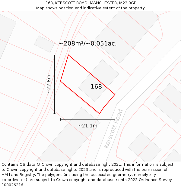 168, KERSCOTT ROAD, MANCHESTER, M23 0GP: Plot and title map