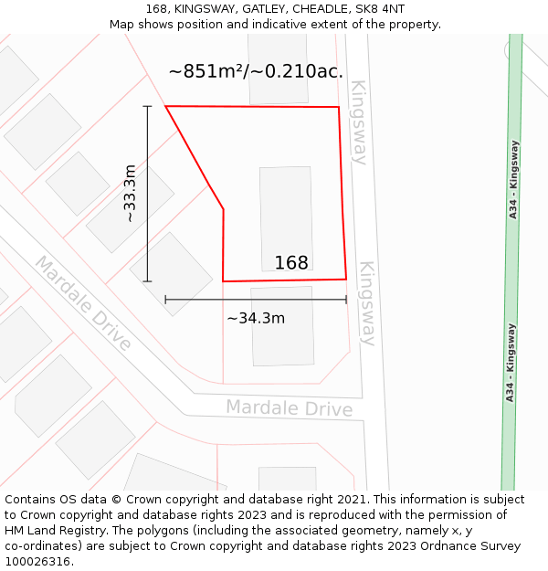 168, KINGSWAY, GATLEY, CHEADLE, SK8 4NT: Plot and title map