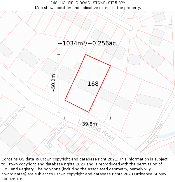 168, LICHFIELD ROAD, STONE, ST15 8PY: Plot and title map