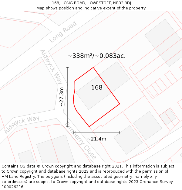 168, LONG ROAD, LOWESTOFT, NR33 9DJ: Plot and title map