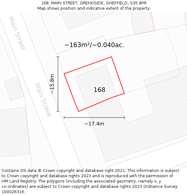 168, MAIN STREET, GRENOSIDE, SHEFFIELD, S35 8PR: Plot and title map
