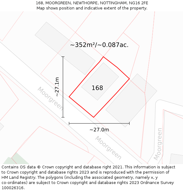 168, MOORGREEN, NEWTHORPE, NOTTINGHAM, NG16 2FE: Plot and title map