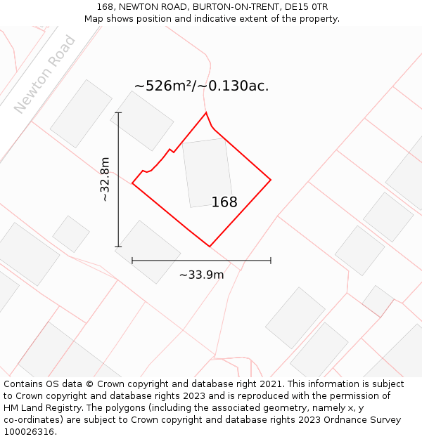 168, NEWTON ROAD, BURTON-ON-TRENT, DE15 0TR: Plot and title map