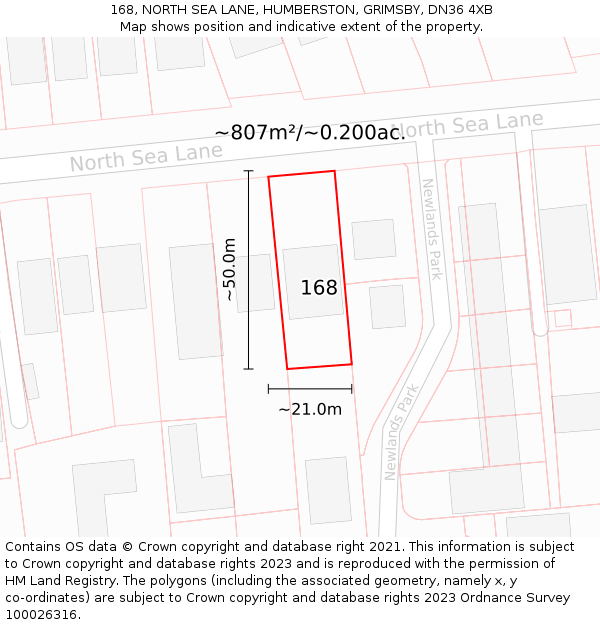 168, NORTH SEA LANE, HUMBERSTON, GRIMSBY, DN36 4XB: Plot and title map