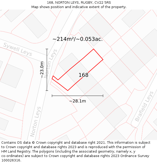 168, NORTON LEYS, RUGBY, CV22 5RS: Plot and title map