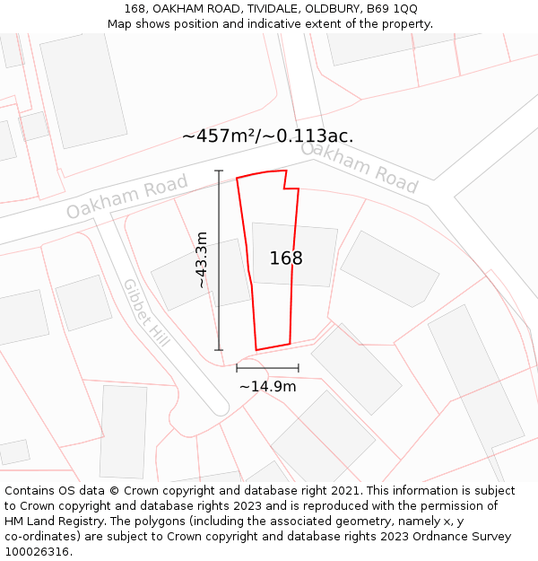 168, OAKHAM ROAD, TIVIDALE, OLDBURY, B69 1QQ: Plot and title map
