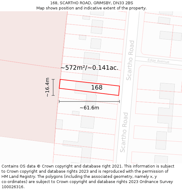 168, SCARTHO ROAD, GRIMSBY, DN33 2BS: Plot and title map