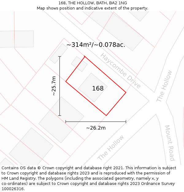 168, THE HOLLOW, BATH, BA2 1NG: Plot and title map