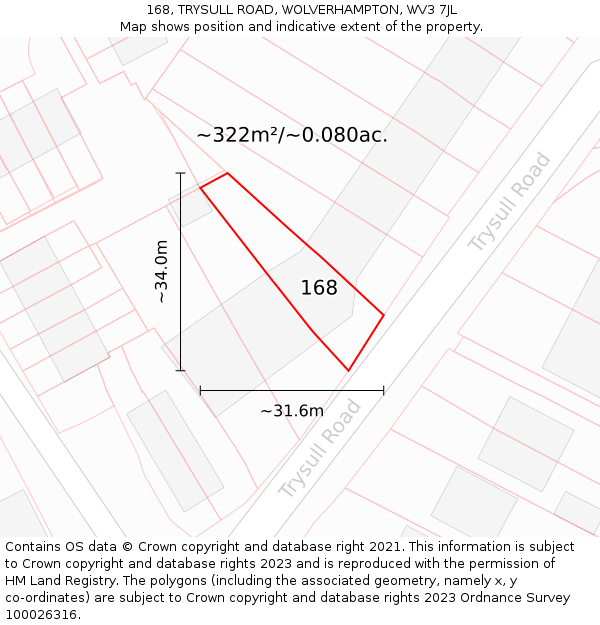 168, TRYSULL ROAD, WOLVERHAMPTON, WV3 7JL: Plot and title map