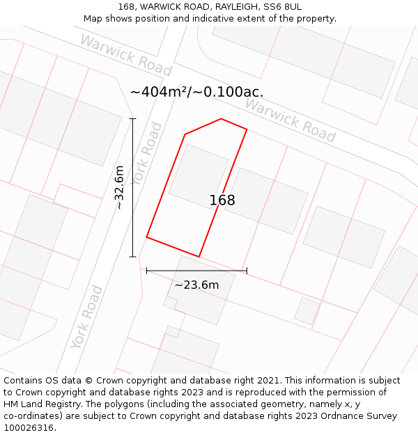 168, WARWICK ROAD, RAYLEIGH, SS6 8UL: Plot and title map