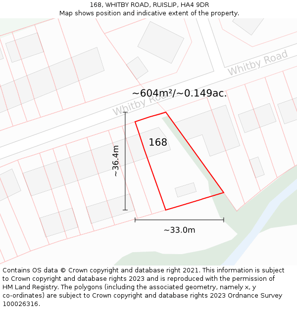 168, WHITBY ROAD, RUISLIP, HA4 9DR: Plot and title map