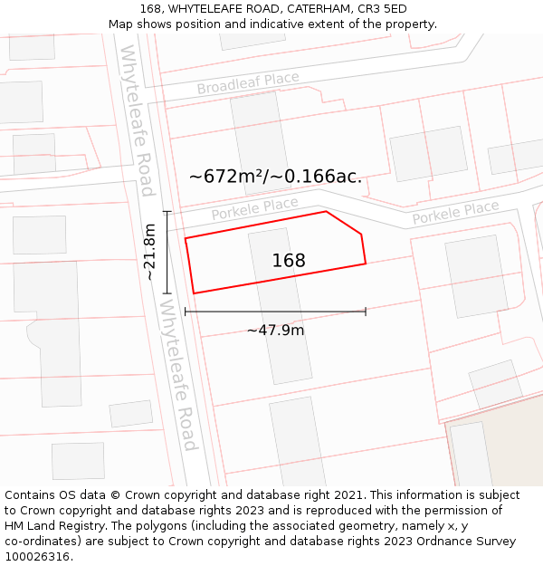 168, WHYTELEAFE ROAD, CATERHAM, CR3 5ED: Plot and title map
