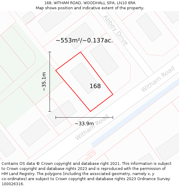 168, WITHAM ROAD, WOODHALL SPA, LN10 6RA: Plot and title map