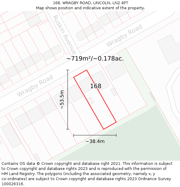 168, WRAGBY ROAD, LINCOLN, LN2 4PT: Plot and title map