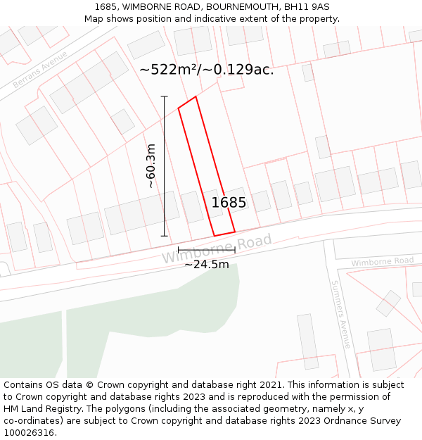 1685, WIMBORNE ROAD, BOURNEMOUTH, BH11 9AS: Plot and title map