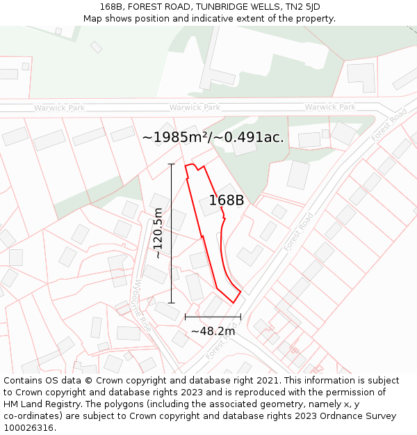 168B, FOREST ROAD, TUNBRIDGE WELLS, TN2 5JD: Plot and title map