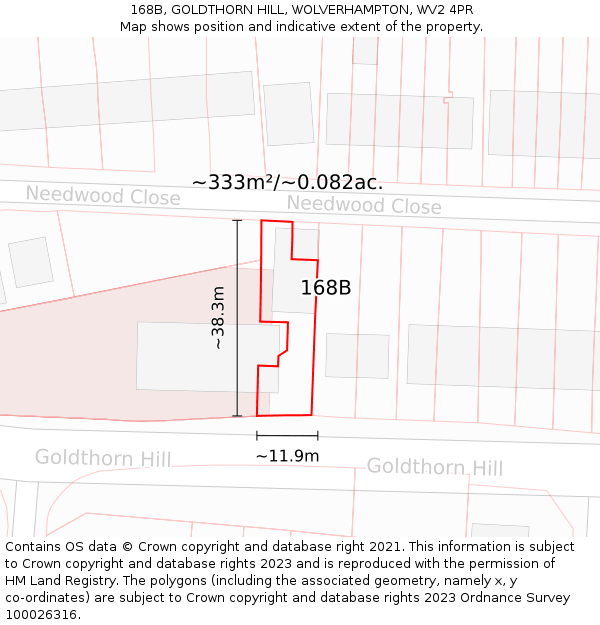 168B, GOLDTHORN HILL, WOLVERHAMPTON, WV2 4PR: Plot and title map