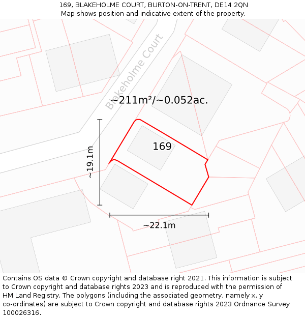 169, BLAKEHOLME COURT, BURTON-ON-TRENT, DE14 2QN: Plot and title map