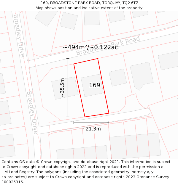 169, BROADSTONE PARK ROAD, TORQUAY, TQ2 6TZ: Plot and title map