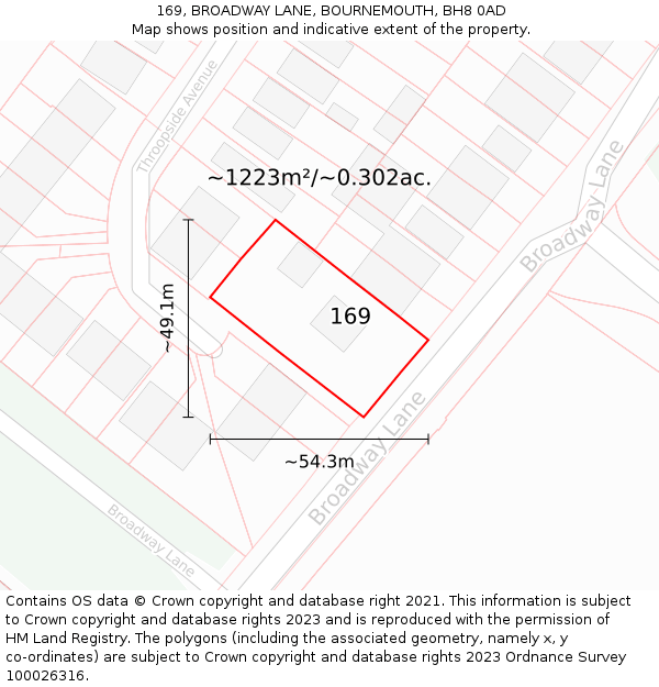 169, BROADWAY LANE, BOURNEMOUTH, BH8 0AD: Plot and title map
