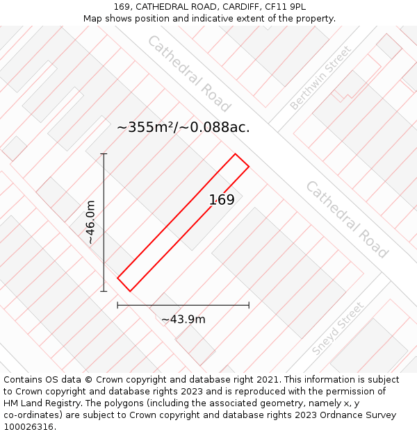 169, CATHEDRAL ROAD, CARDIFF, CF11 9PL: Plot and title map