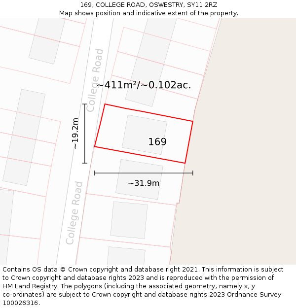 169, COLLEGE ROAD, OSWESTRY, SY11 2RZ: Plot and title map