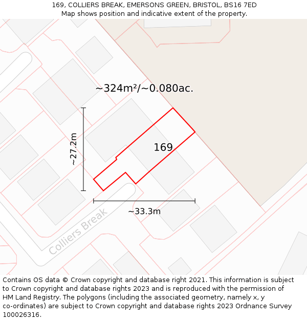 169, COLLIERS BREAK, EMERSONS GREEN, BRISTOL, BS16 7ED: Plot and title map